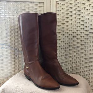 Etienne Aigner Dark Tan Leather Tall Boots